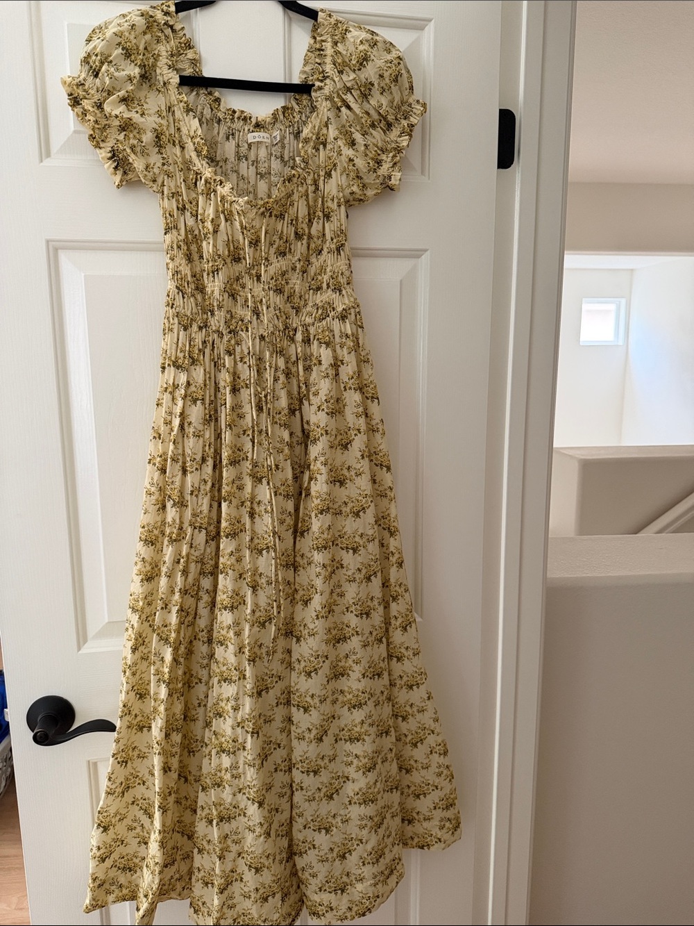 Doen Cream Maxi Dress with Olive Floral Print